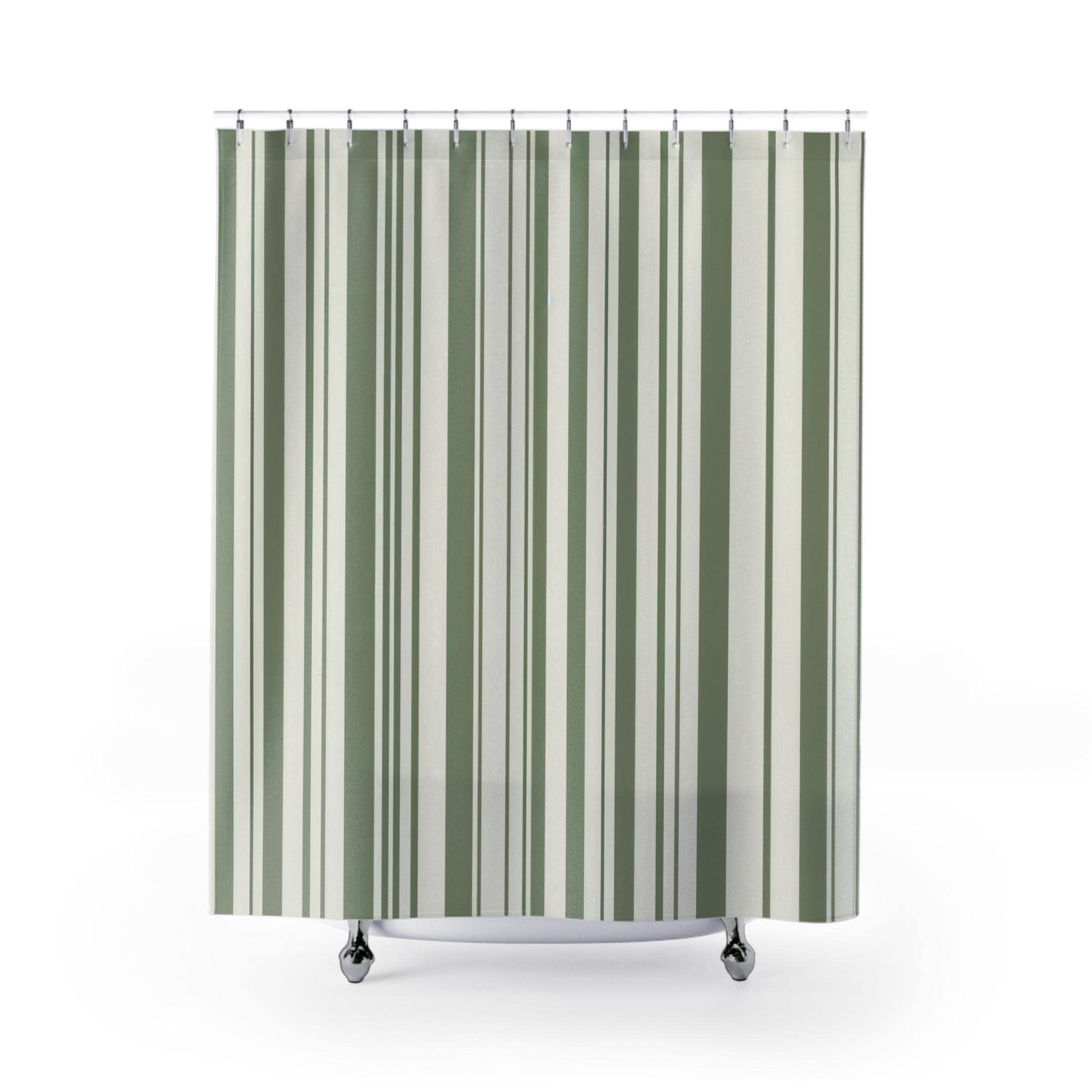 Striped Shower Curtain, Calming Green Stripe Design for Modern