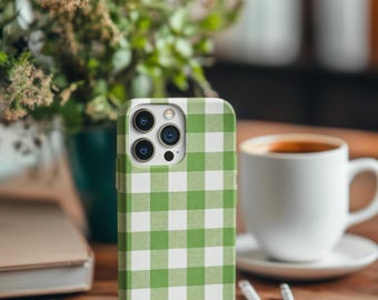 Green Gingham Phone Case: Protective Dual-Layer Accessory (Matte/Glossy)
