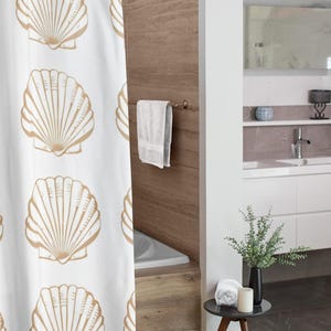 Earth Tone Shell Shower Curtain, Minimalist Coastal Design for Bathroom