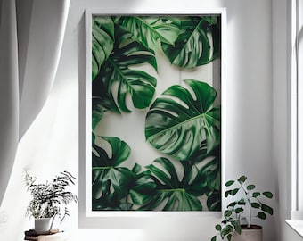 Impresión de hojas de monstera: arte mural botánico tropical
