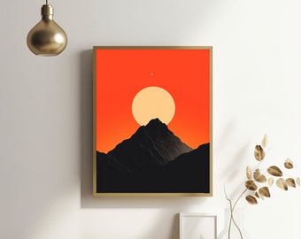 Minimalist Mountain Range Print: Orange Sky Sunset, Modern Decor (Digital Download)