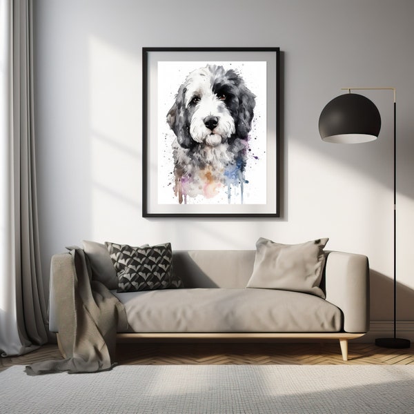 Adorable Sheepadoodle Watercolor Printable - Perfect for Animal Lovers and Home Decor