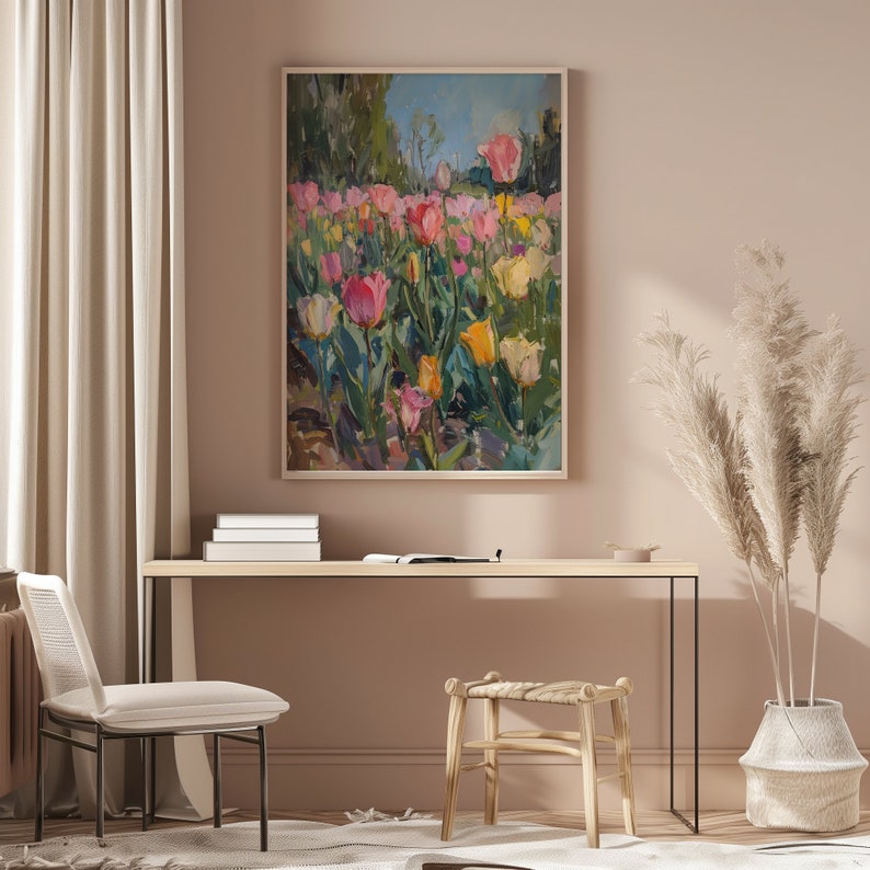 Impressionist Tulip Field Art Print: Vibrant Spring Landscape - Etsy