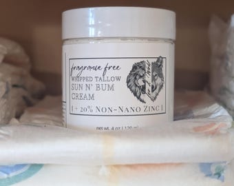 Whipped Tallow Baby Diaper Cream, Unscented Mineral Sun Balm, 20% Non-Nano Zinc