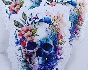 Watercolor Skull Floral Skull Sticker Waterproof Sticker Skull Decal Sticker for her flower skull sticker trendy stickers tumbler stickers
