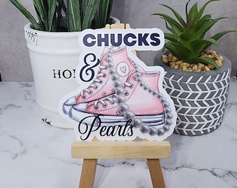 Chucks and Pearls Sticker Pink shoes Chuck Taylor girl sticker waterproof stickers pink sticker fashion decal tumbler sticker laptop decal