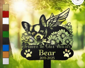Personalized Sleeping Angel Chihuahua Memorial Stake, Chihuahua Grave Marker, Pet Loss Gift, Outdoor Tribute for Dog Lovers