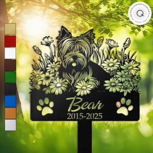 Personalized Yorkshire Terrier Dog Memorial Stake with Wildflowers, Custom Yorkie Pet Grave Marker, Loss of Dog Gift, Outdoor Garden Decor