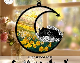 Personalized German Shepherd Memorial Suncatcher, Loss/Birth Month Flower, Custom German Shepherd Loss Gift, Dog Window Hanging Decor