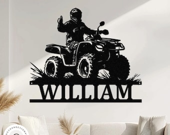 Personalized ATV Rider Metal Sign, Custom Off-Road Quad Wall Art, 4 Wheeler Gift for Him, Adventure Garage Decor, Outdoor Name Sign