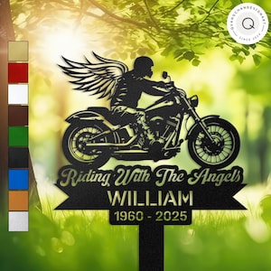 Personalized Motorcycle Memorial Stake with Angel Wings, Custom Motorcycle Rider Grave Marker, Motorcycle Biker Loss Gift for Outdoor Garden