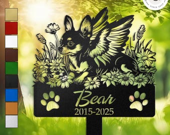 Custom Angel Chihuahua Dog Memorial Stake, Personalized Pet Grave Marker, Tiny Dog Loss Garden Decor for Chihuahua Lovers