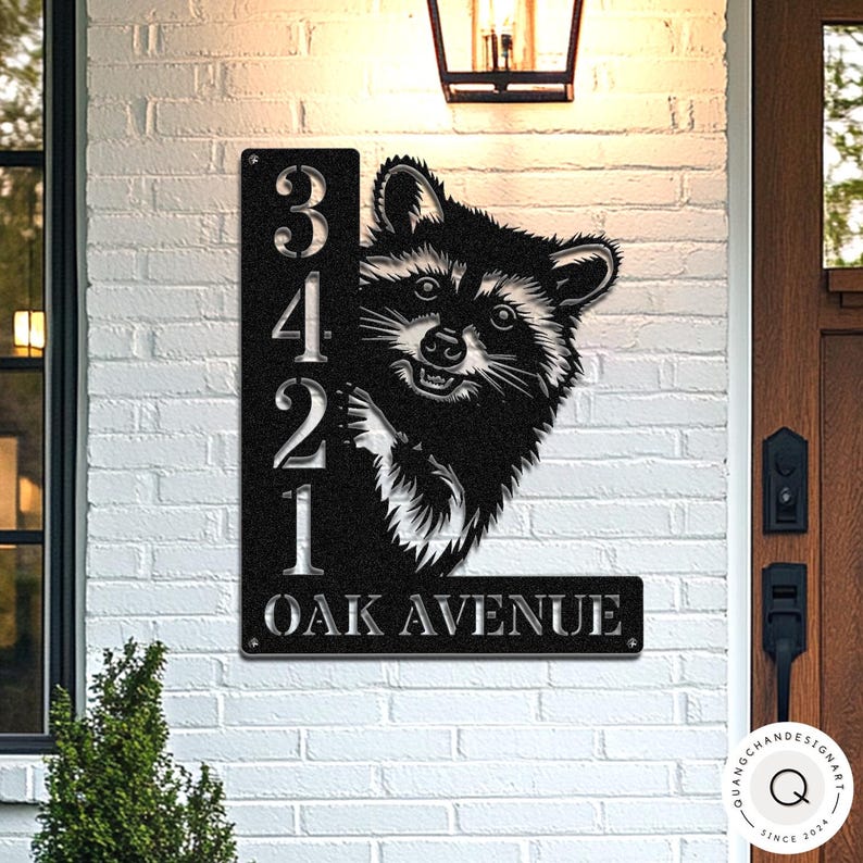 Personalized Raccoon Address Sign, Custom Metal House Number Plaque ...