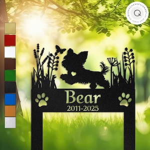 Personalized Yorkshire Terrier Playing with Butterfly Grave Marker, Yorkie Memorial Garden Stake, Pet Loss Gift, Outdoor Dog Tribute
