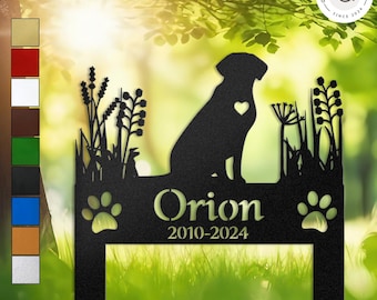 Personalized Labrador Dog Memorial Stake with Wildflowers, Custom Pet Loss Grave Marker, Labrador Tribute Garden Decor for Dog Lovers