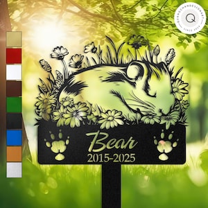 Sleeping Guinea Pig Memorial Stake with Wildflowers, Personalized Pet Grave Marker, Custom Pet Loss Gift for Outdoor Garden Remembrance