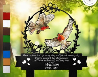 Custom Couple Robin Memorial Garden Stake, Personalized Robin Birds Remembrance Sign for Grave, Metal Sympathy Gift for Loss of Loved One