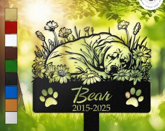 Custom Labrador Dog Sleeping on Wildflowers Memorial Stake, Personalized Labrador Loss Gift, Pet Grave Marker, Garden Decor for Dog Lovers