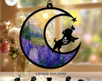 Personalized Pug Memorial Suncatcher, Loss/Birth Month Flower, Custom Pug Loss Gift, Dog Window Hanging Decor