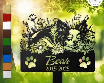Custom Sleeping Long Hair Chihuahua Memorial Stake, Personalized Dog Grave Marker, Pet Loss Garden Decor for Chihuahua Lovers