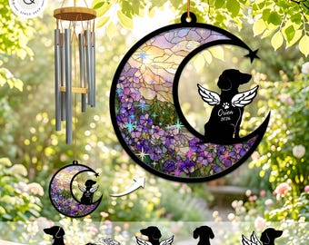 Custom Dachshund Wind Chime Suncatcher, Personalized Dog Memorial Gift, Angel Pet Window Hanging, Pet Loss Decor