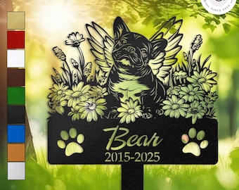 Lovely Angel French Bulldog Memorial Stake, Custom Frenchie Dog Grave Marker, Personalized Pet Loss Gift, Outdoor Remembrance Garden Sign