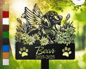 Estaca de jardín conmemorativa personalizada de perro salchicha con forma de ángel, lápida con alas, regalo personalizado para la pérdida de una mascota, letrero conmemorativo para exteriores