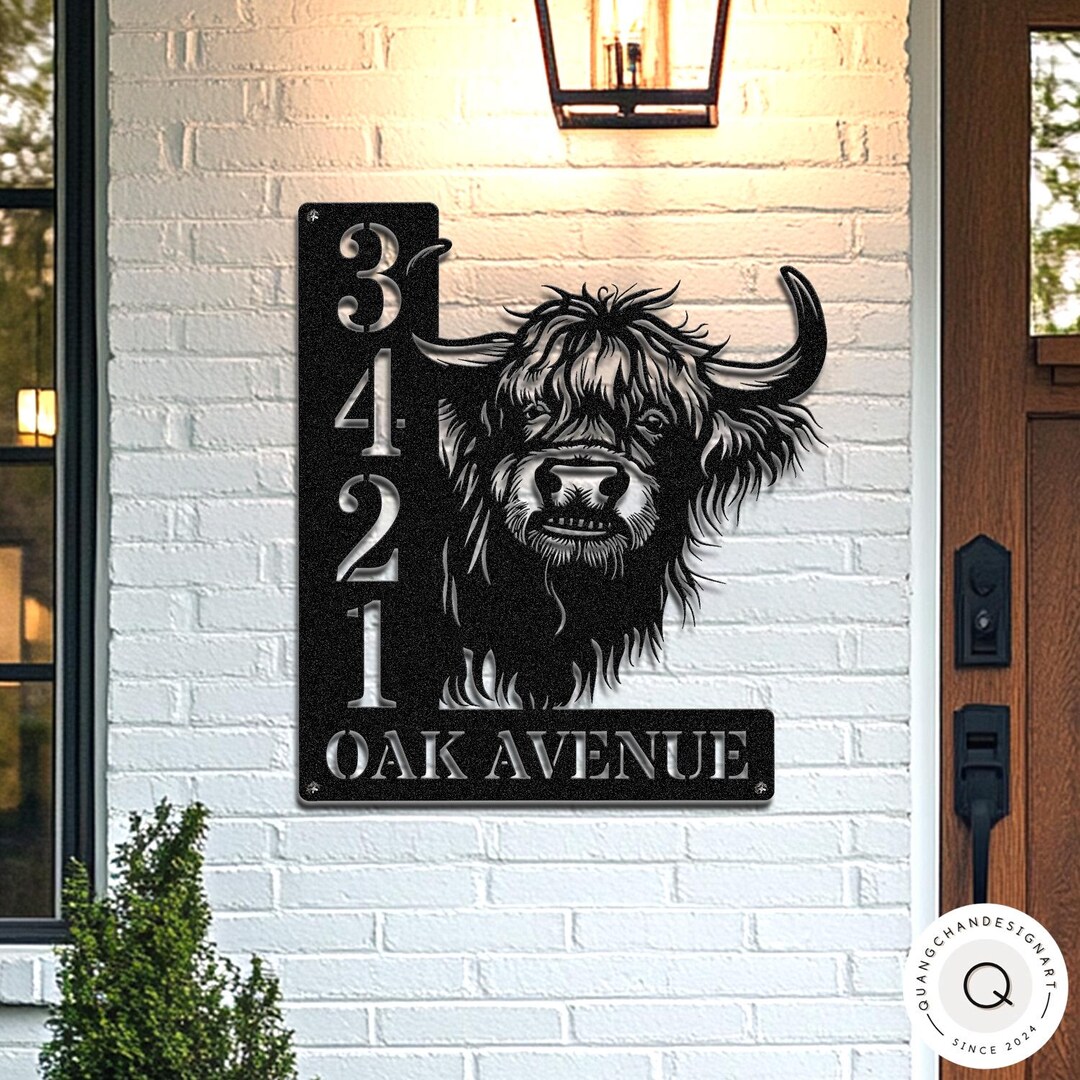 Personalized Highland Cow Address Sign, Rustic Farmhouse Metal House ...