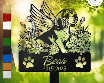 Estaca de jardín conmemorativa personalizada de ángel beagle, lápida para perro con alas, regalo personalizado para la pérdida de una mascota, letrero conmemorativo para exteriores
