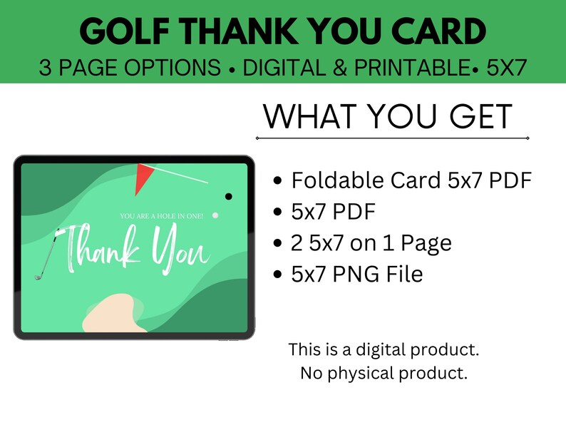 Golf Theme Thank You Card Printable, Thank You Card, Golf Thank You