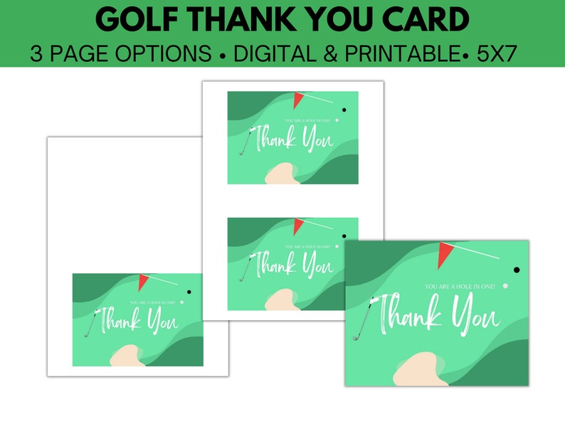 Golf Theme Thank You Card Printable, Thank You Card, Golf Thank You