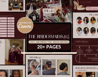 Modèle de présentation des détails de la demoiselle d'honneur, guide numérique, mariage à thème hiver et automne, planification de mariage à thème bourgogne