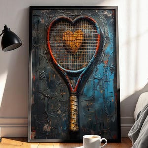 Arte de grafiti de raqueta de tenis, impresión digital moderna, decoración de pared deportiva colorida, arte abstracto urbano imprimible, decoración del hogar, descarga digital