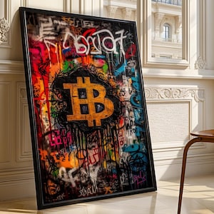Bitcoin Graffiti Wall Art, Crypto Graffiti Print, Modern, Urban, Street Graffiti Digital Art, Hodl Crypto BTC Home, Office Wall Decor Poster