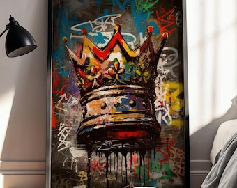 Royal Crown Graffiti Wall Art - Vibrant King Crown Digital Poster, Urban Street Wall Decor, Abstract Printable Modern Graffiti Artwork