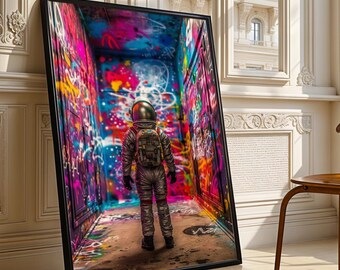 Astronaut Graffiti Wall Art, Digital Download Print, Astronaut Poster Modern Street Art, Spaceman Wall Decor, Urban Graffiti, Street Pop Art