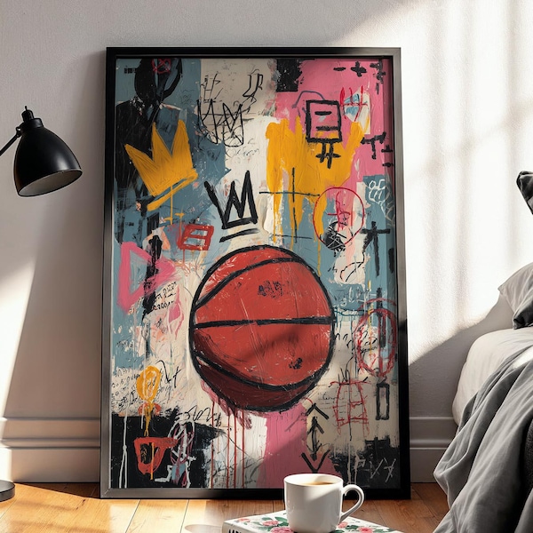 Neo-Expressionist Graffiti Basketball Art, Urban Abstract Sports Print, Colorful Street Art Wall Decor, Digital Download
