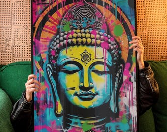 Buddha Graffiti Wall Art, Digital Download, Abstract Colorful