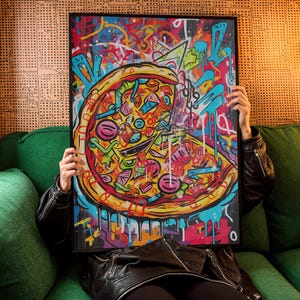 Pizza Graffiti Wall Art, Digital Printable, Pizza Art Print, Colorful Pizza Wall Decor, Pepperoni Pizza Print, Food Kitchen Graffiti Poster