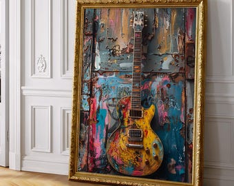 Bold Guitar Graffiti Art, Vibrant Urban Street Style Digital Print