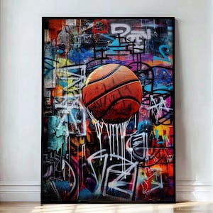 Colorful Basketball Graffiti Wall Art, Printable Digital, Basketball Print, Sports Ball Wall Decor, Basketball Poster, Sports Graffiti Print