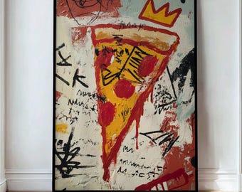 Pizza Slice Graffiti Art Print, Urban Neo-Expressionist Style Food Decor, Street Art Digital Download