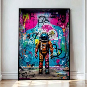 Astronaut Graffiti Wall Art, Printable Digital, Space Astronaut Wall Decor, Modern Artwork, Spaceman Street Pop Art, Graffiti Poster Print