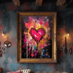 Heart Graffiti Wall Art Print, Digital Download, Street Pop Art, Colorful Love Heart Wall Decor, Love Graffiti Poster, Printable Decoration