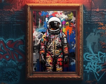 Art mural graffiti astronaute, téléchargement numérique, impression d'affiche astronaute, Street Pop Art, graffiti urbain, décoration d'espace, art imprimable astronaute