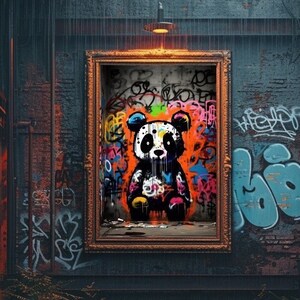 Baby Panda Graffiti Wall Art, Printable Digital, Baby Bear Wall Decor, Baby Animal Modern Artwork, Street Pop Art, Graffiti Poster Print