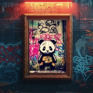 Baby Panda Graffiti Wall Art, Digital Download, Modern Street Art, Colorful Cute Animal Wall Decor, Panda Graffiti Poster, Digital Print