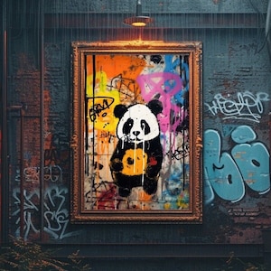 Cute Panda Bear Street Art, Vibrant Graffiti Wall Poster, Modern Urban Panda Digital Print, Downloadable Colorful Panda Home Decor Art