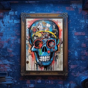 Skull of a Skeleton Graffiti Wall Art, Digital Download Print, Halloween Street Art, Colorful Skull Wall Decor, Graffiti Poster, Gothic Art