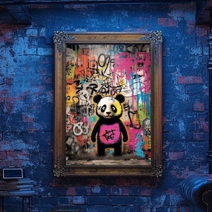 Adorable Baby Panda Graffiti Wall Art, Young Panda Graffiti Print, Modern, Urban, Street Graffiti Digital Art, Baby Bear Wall Decor Poster